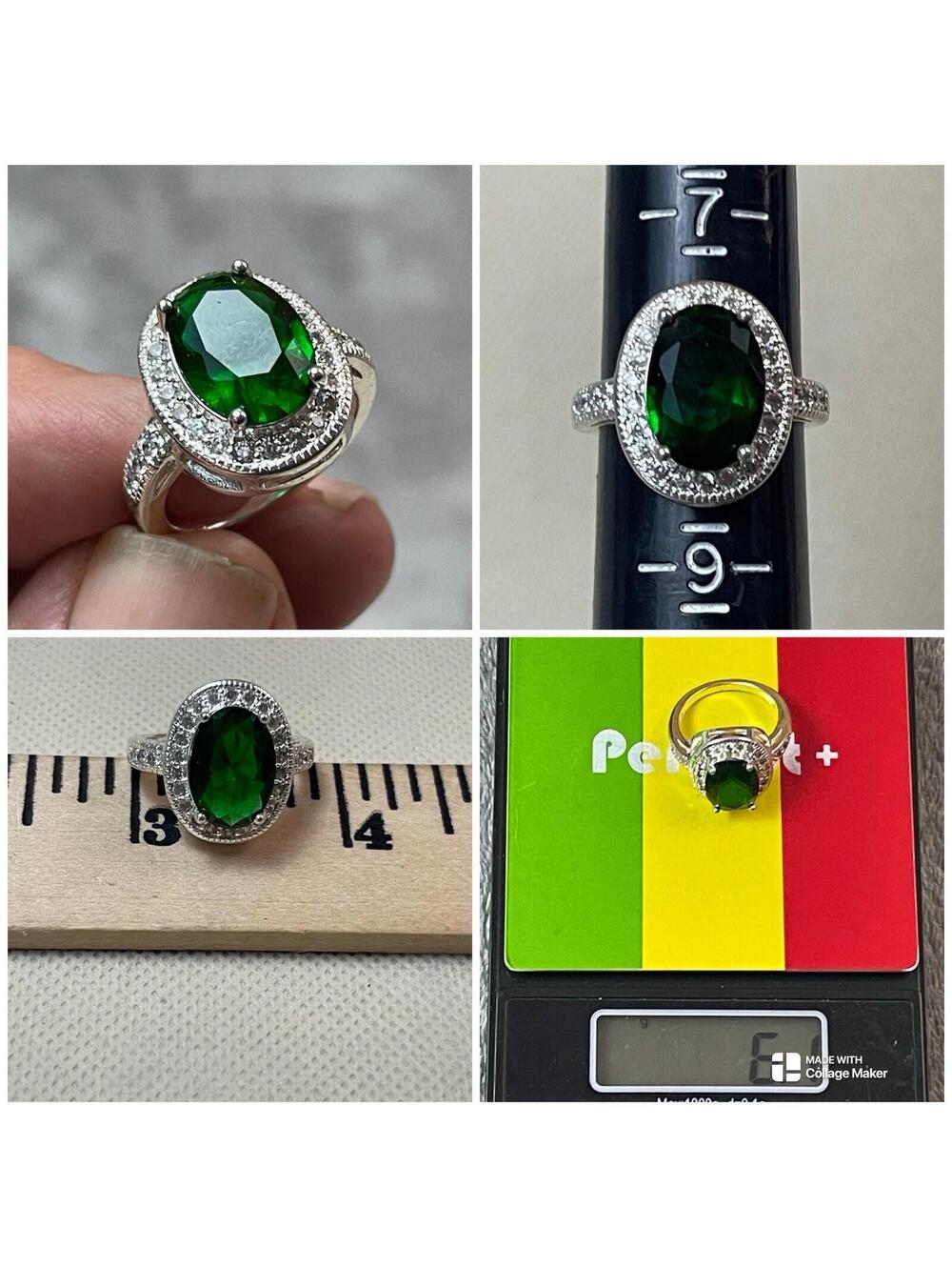 925 SS GREEN CZ HALO GREEN STATEMENT RING SIZE 8 !!